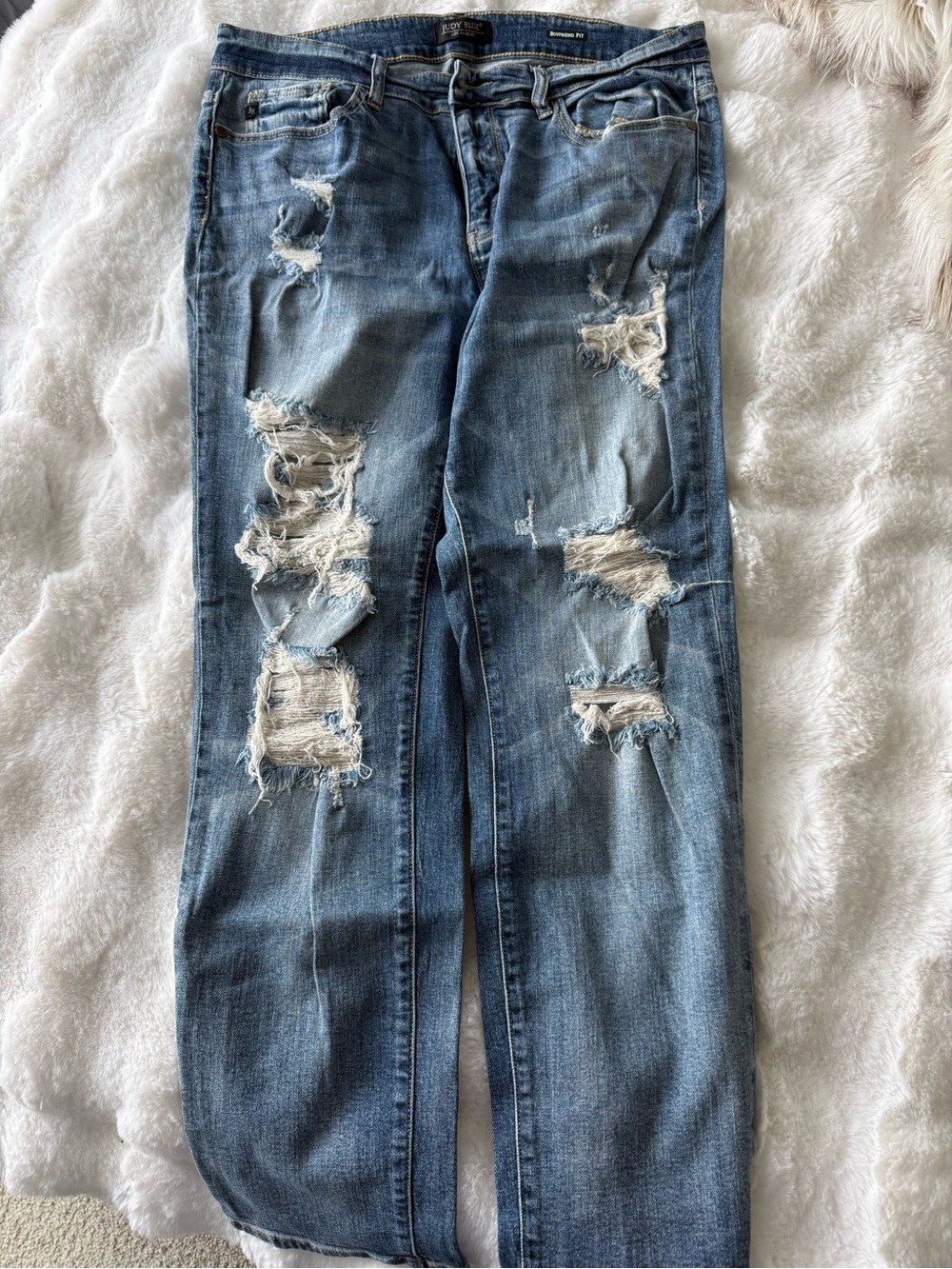 Just Blue Boyfriend Fit Ripped Light Blue Distressed Jeans